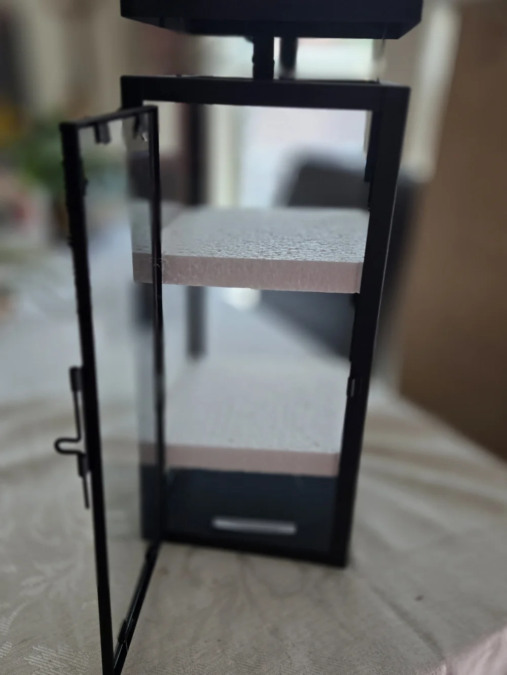 Black Metal Glass Lantern - Modern Decorative Candle Lantern